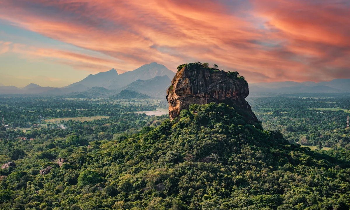 Sigiriya Lion Rock fortress rising from Sri Lankan jungle